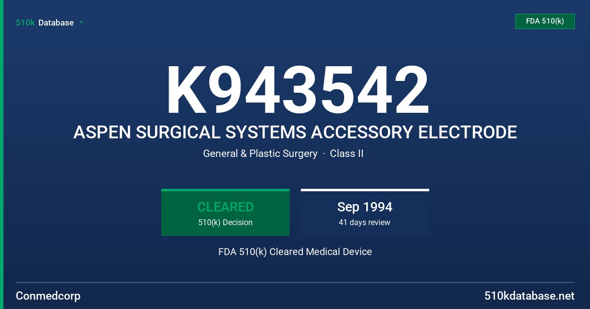 K943542 ASPEN SURGICAL SYSTEMS ACCESSORY ELECTRODE FDA 510(k) Cleared Medical Device
