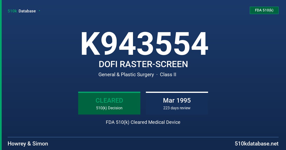 K943554 DOFI RASTER-SCREEN FDA 510(k) Cleared Medical Device