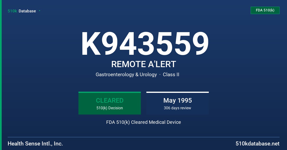 K943559 REMOTE A'LERT FDA 510(k) Cleared Medical Device