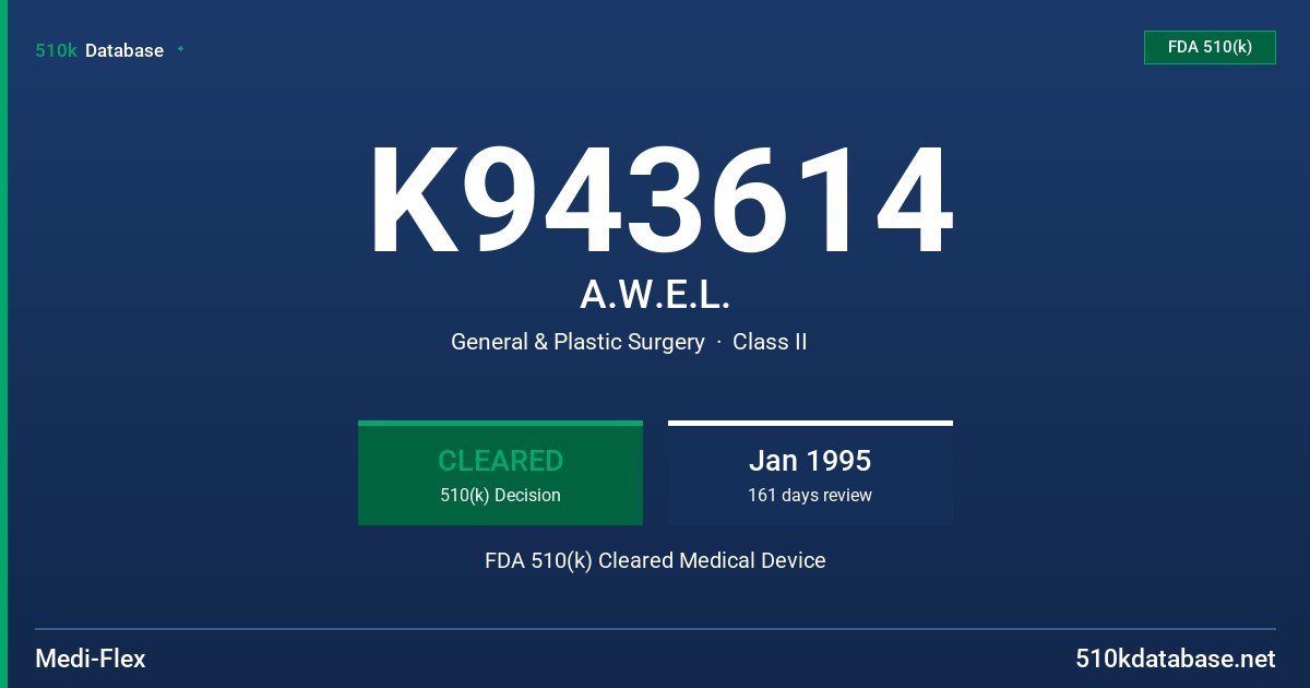 K943614 A.W.E.L. FDA 510(k) Cleared Medical Device