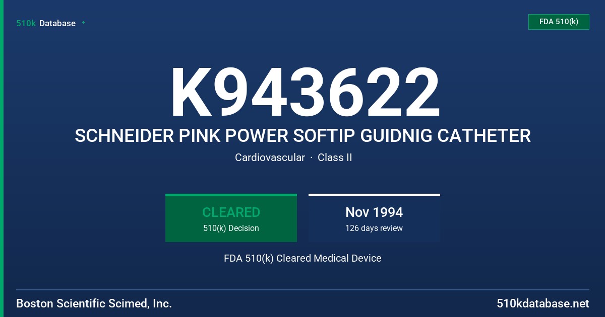 K943622 SCHNEIDER PINK POWER SOFTIP GUIDNIG CATHETER FDA 510(k) Cleared Medical Device