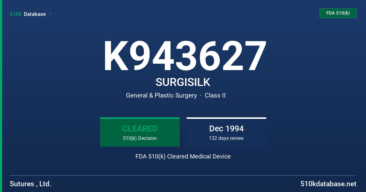 K943627 SURGISILK FDA 510(k) Cleared Medical Device