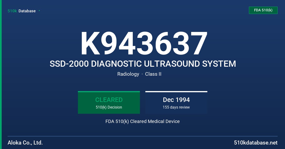 K943637 SSD-2000 DIAGNOSTIC ULTRASOUND SYSTEM FDA 510(k) Cleared Medical Device