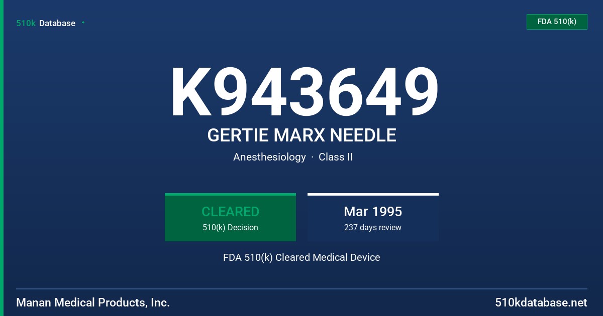 K943649 GERTIE MARX NEEDLE FDA 510(k) Cleared Medical Device