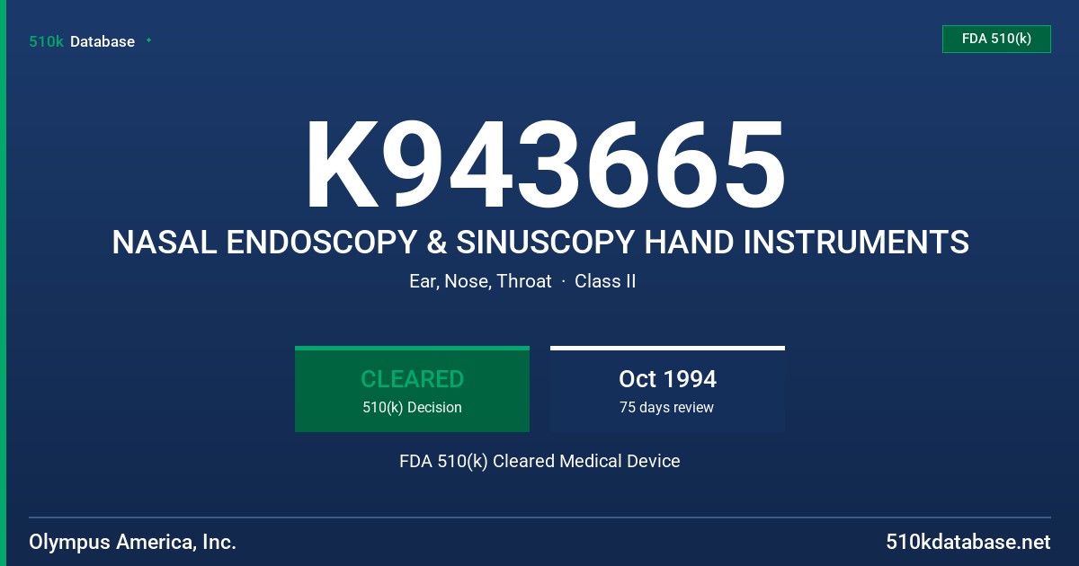 K943665 NASAL ENDOSCOPY & SINUSCOPY HAND INSTRUMENTS FDA 510(k) Cleared Medical Device