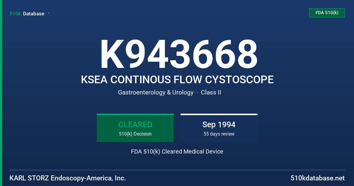 K943668 KSEA CONTINOUS FLOW CYSTOSCOPE FDA 510(k) Cleared Medical Device