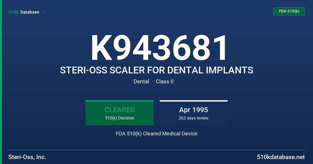 K943681 STERI-OSS SCALER FOR DENTAL IMPLANTS FDA 510(k) Cleared Medical Device