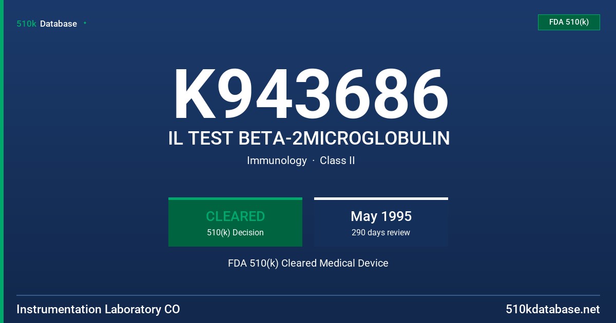 K943686 IL TEST BETA-2MICROGLOBULIN FDA 510(k) Cleared Medical Device
