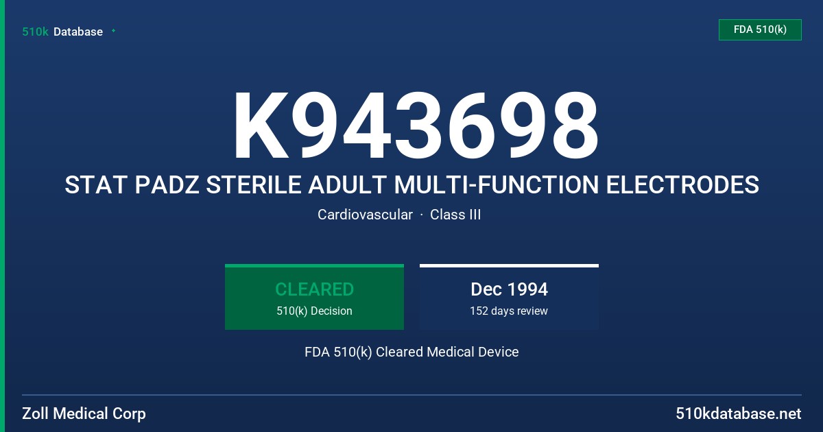K943698 STAT PADZ STERILE ADULT MULTI-FUNCTION ELECTRODES FDA 510(k) Cleared Medical Device