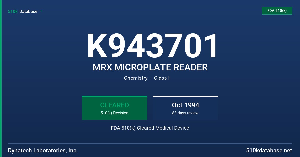 K943701 MRX MICROPLATE READER FDA 510(k) Cleared Medical Device