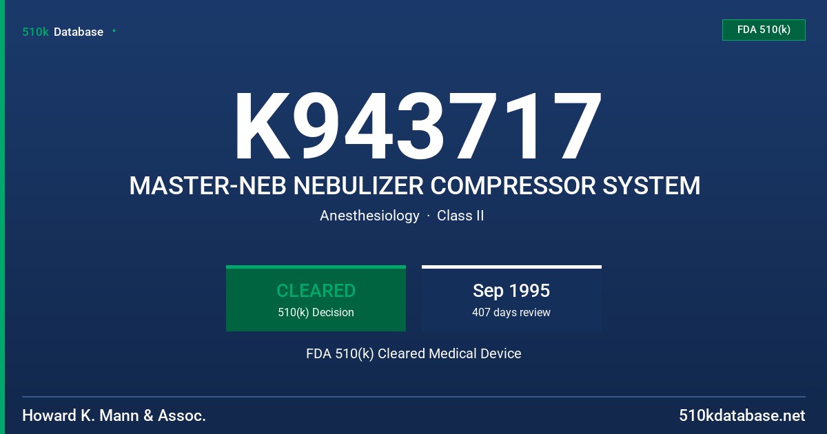 K943717 MASTER-NEB NEBULIZER COMPRESSOR SYSTEM FDA 510(k) Cleared Medical Device