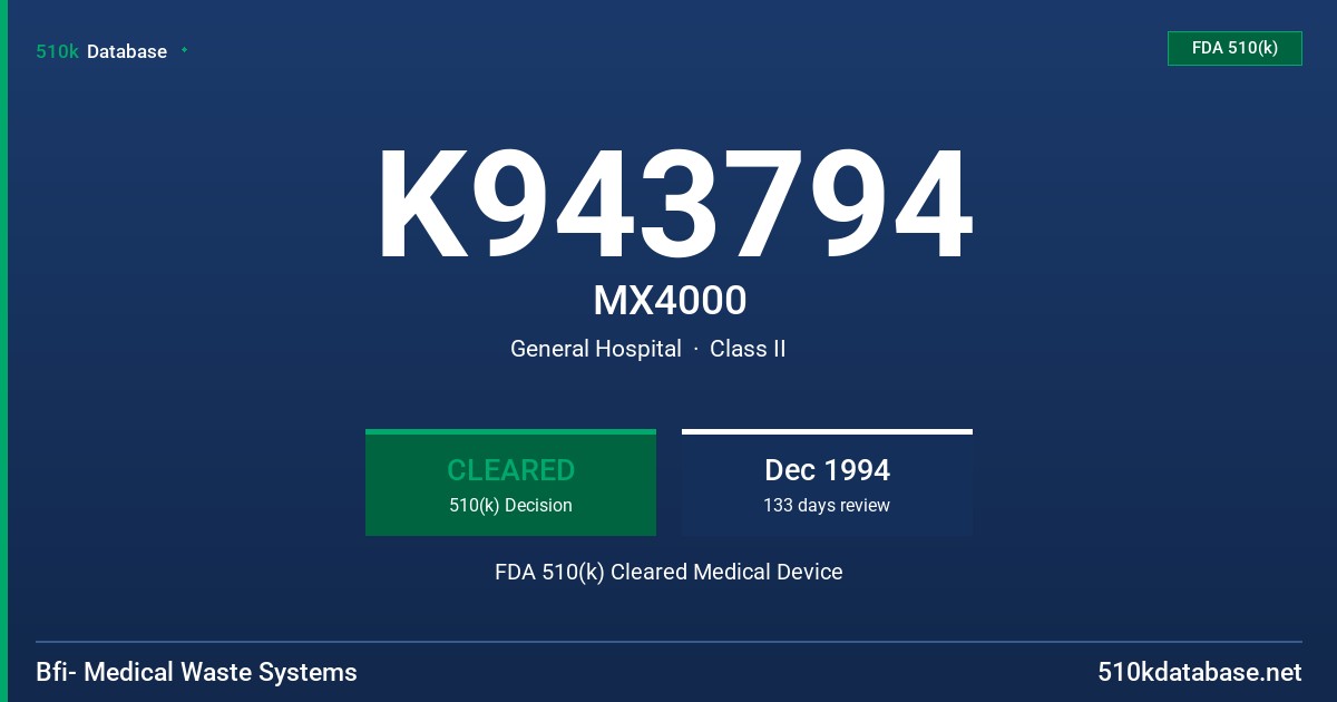 K943794 MX4000 FDA 510(k) Cleared Medical Device