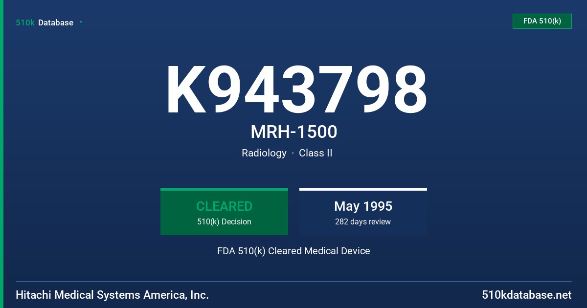 K943798 MRH-1500 FDA 510(k) Cleared Medical Device