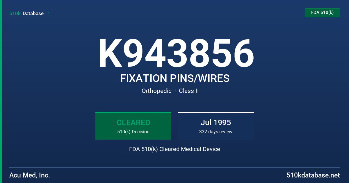 K943856 FIXATION PINS/WIRES FDA 510(k) Cleared Medical Device