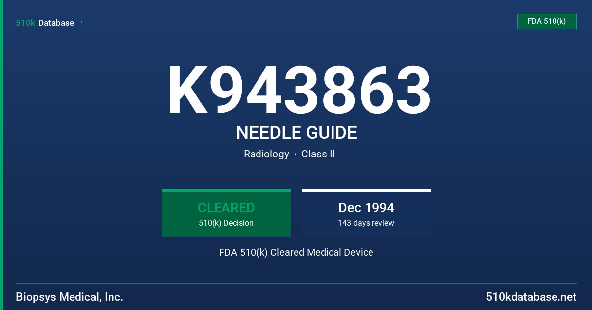 K943863 NEEDLE GUIDE FDA 510(k) Cleared Medical Device