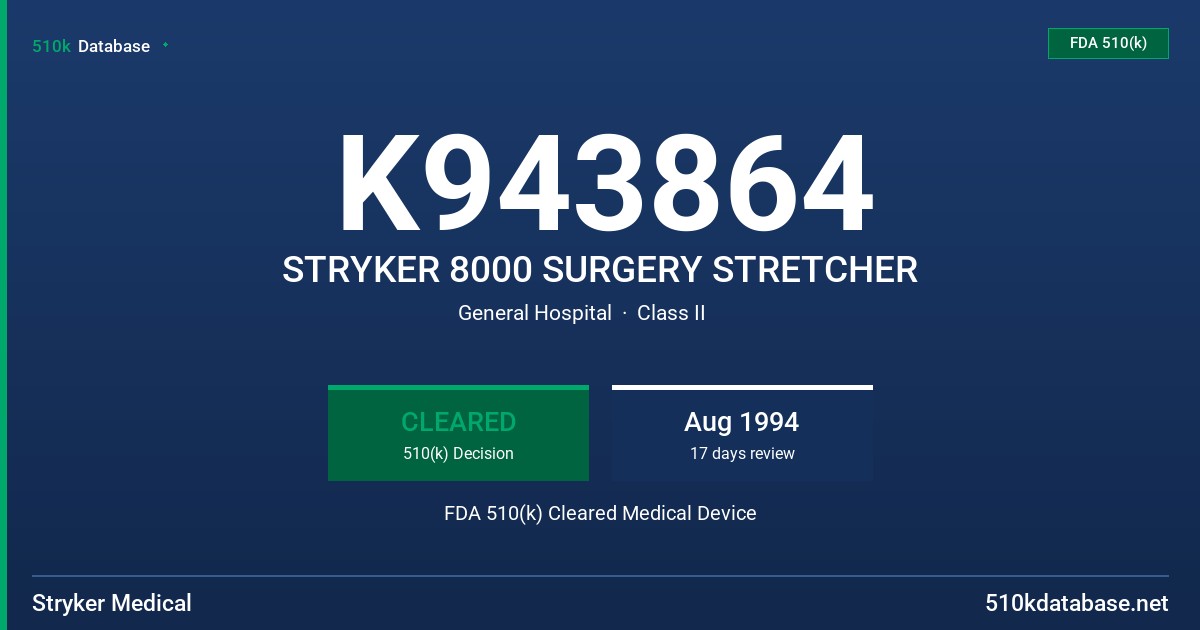 K943864 STRYKER 8000 SURGERY STRETCHER FDA 510(k) Cleared Medical Device