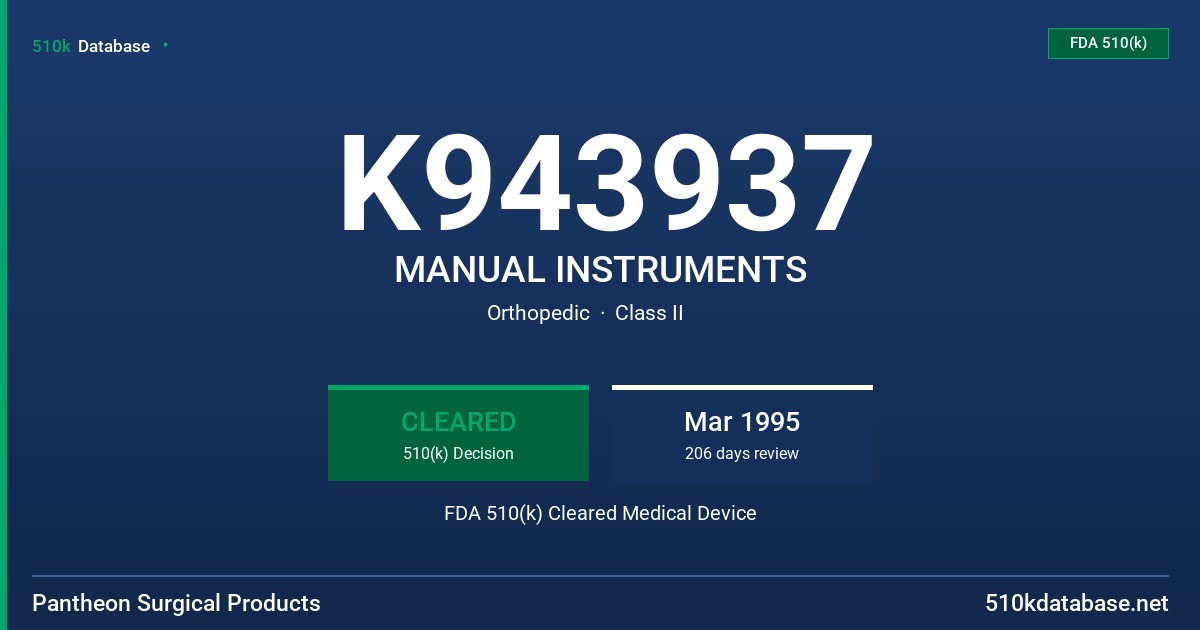 K943937 MANUAL INSTRUMENTS FDA 510(k) Cleared Medical Device