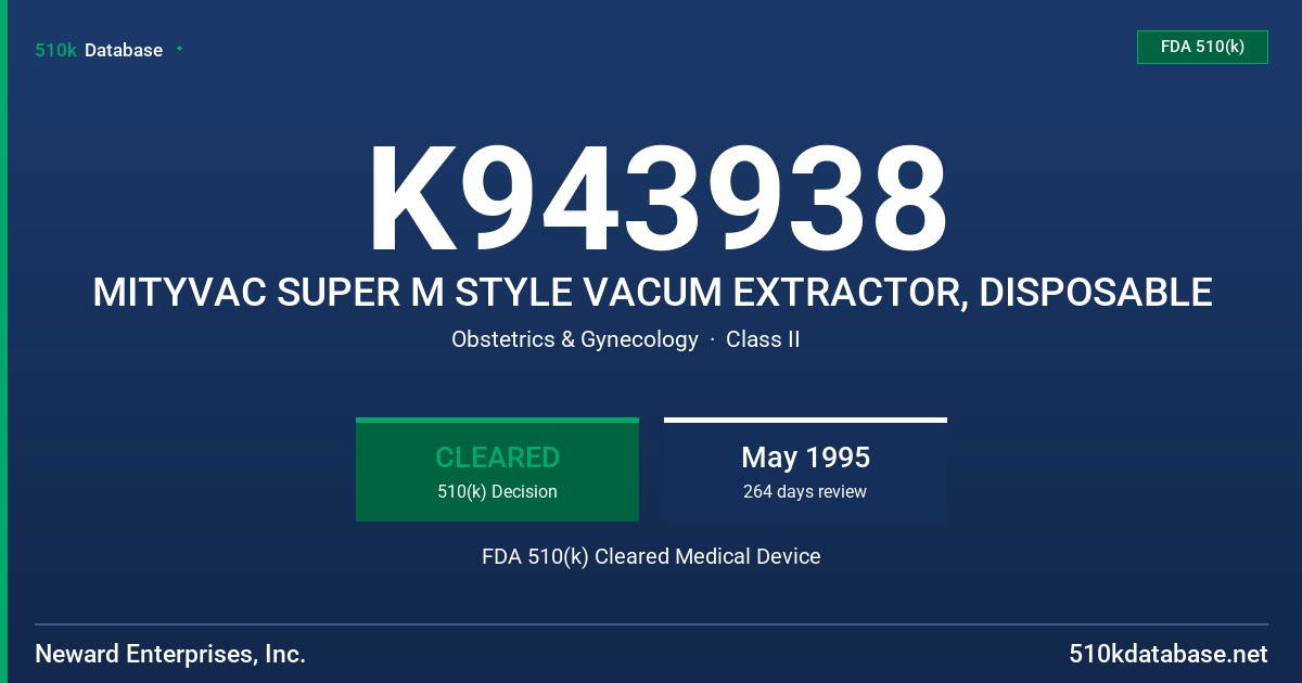 K943938 MITYVAC SUPER M STYLE VACUM EXTRACTOR, DISPOSABLE FDA 510(k) Cleared Medical Device