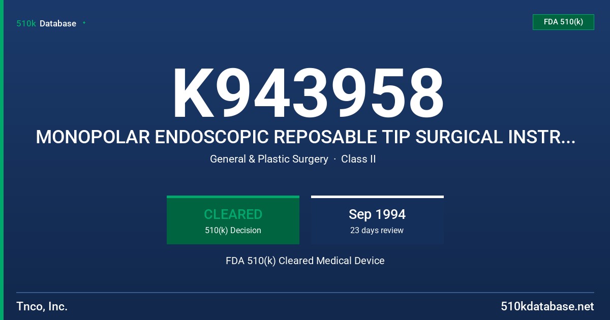 K943958 MONOPOLAR ENDOSCOPIC REPOSABLE TIP SURGICAL INSTRUMENTS FDA 510(k) Cleared Medical Device