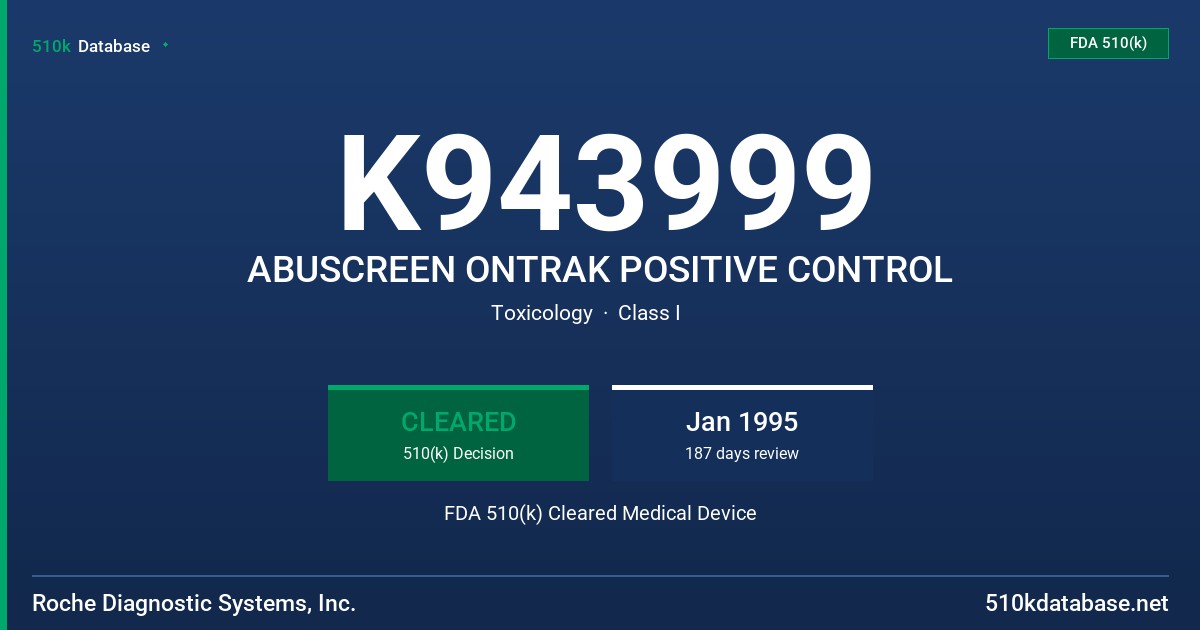 K943999 ABUSCREEN ONTRAK POSITIVE CONTROL FDA 510(k) Cleared Medical Device