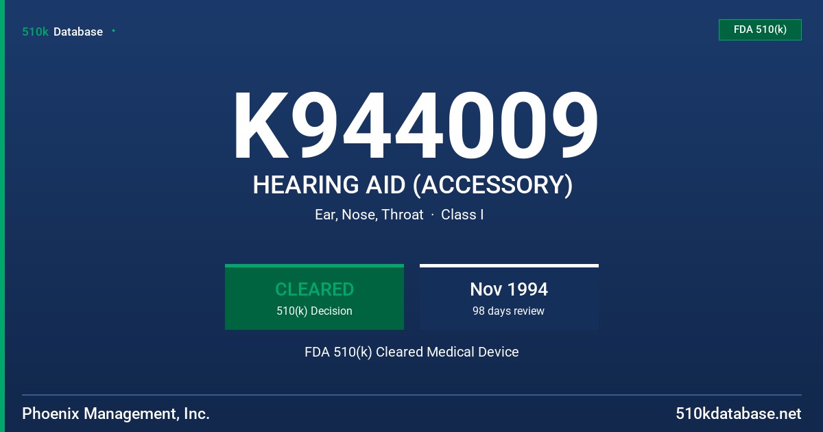 K944009 HEARING AID (ACCESSORY) FDA 510(k) Cleared Medical Device