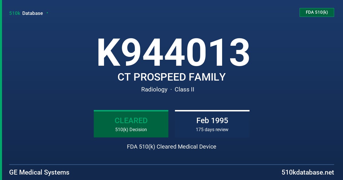 K944013 CT PROSPEED FAMILY FDA 510(k) Cleared Medical Device