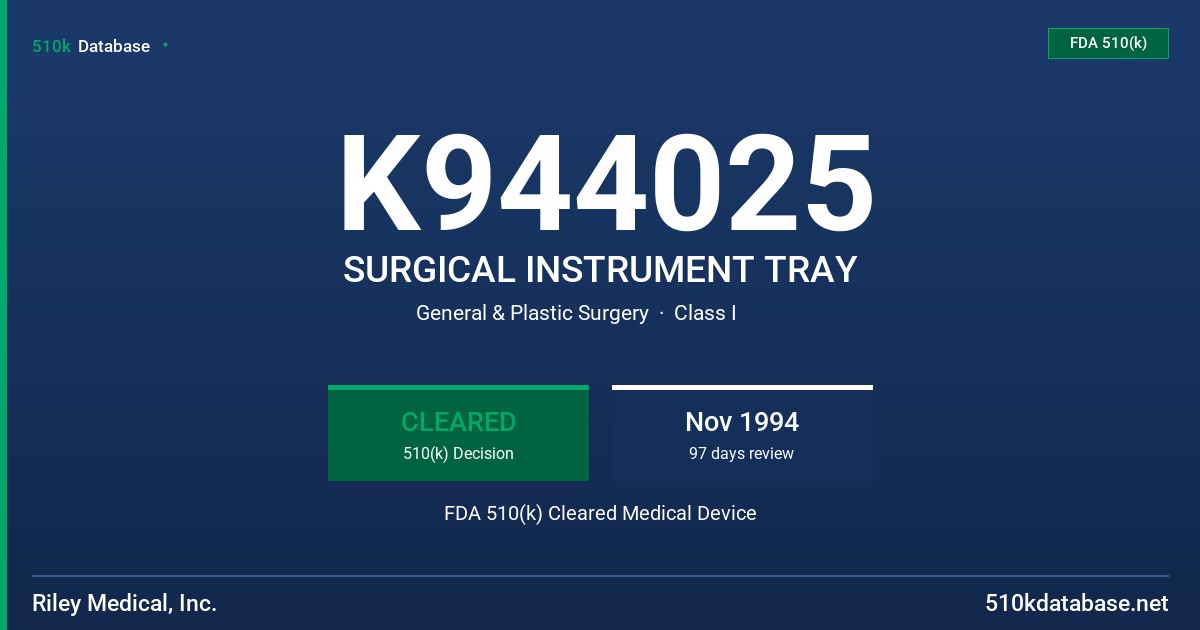 K944025 SURGICAL INSTRUMENT TRAY FDA 510(k) Cleared Medical Device