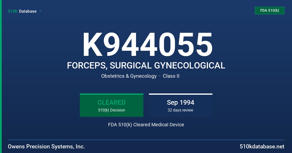 K944055 FORCEPS, SURGICAL GYNECOLOGICAL FDA 510(k) Cleared Medical Device