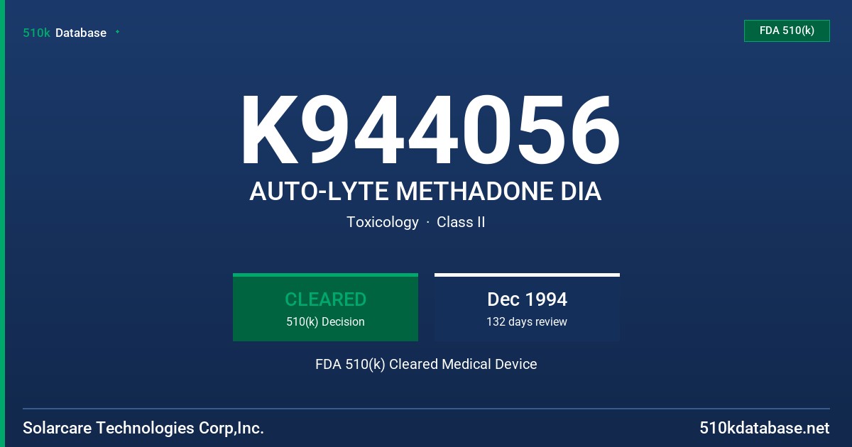 K944056 AUTO-LYTE METHADONE DIA FDA 510(k) Cleared Medical Device