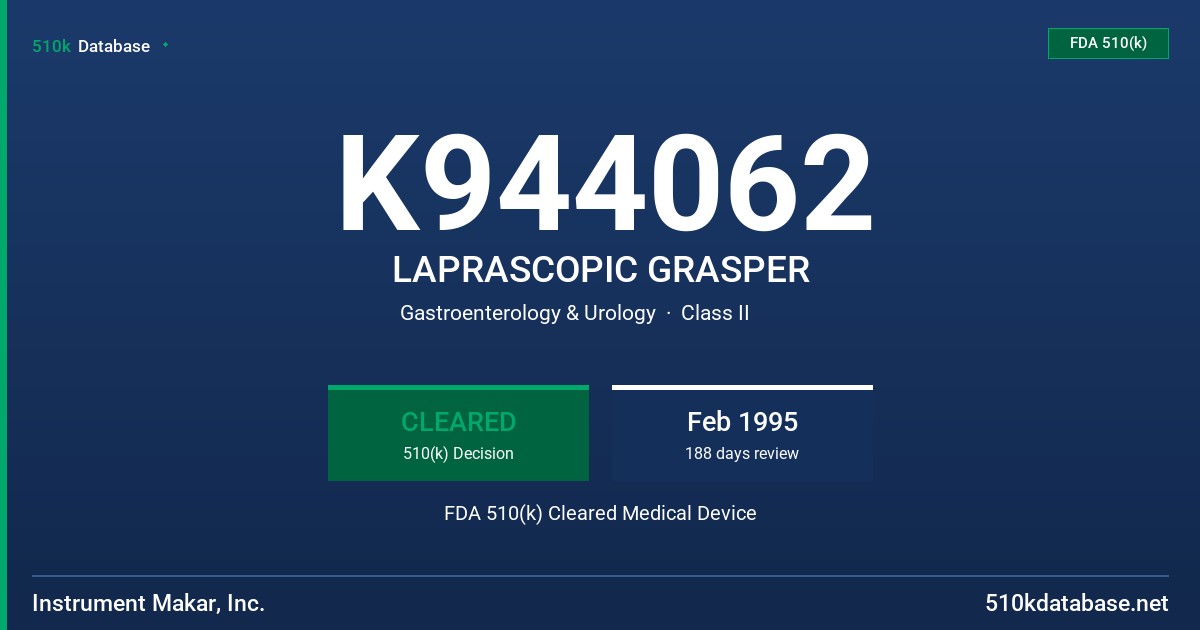 K944062 LAPRASCOPIC GRASPER FDA 510(k) Cleared Medical Device