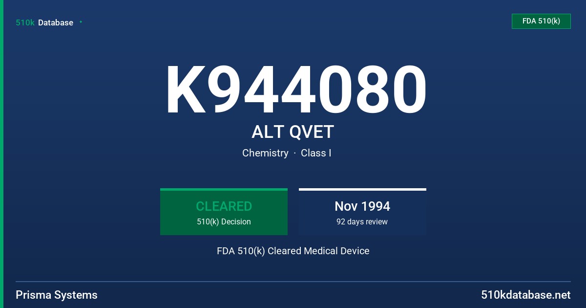 K944080 ALT QVET FDA 510(k) Cleared Medical Device