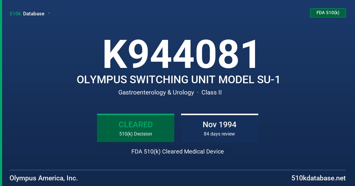 K944081 OLYMPUS SWITCHING UNIT MODEL SU-1 FDA 510(k) Cleared Medical Device