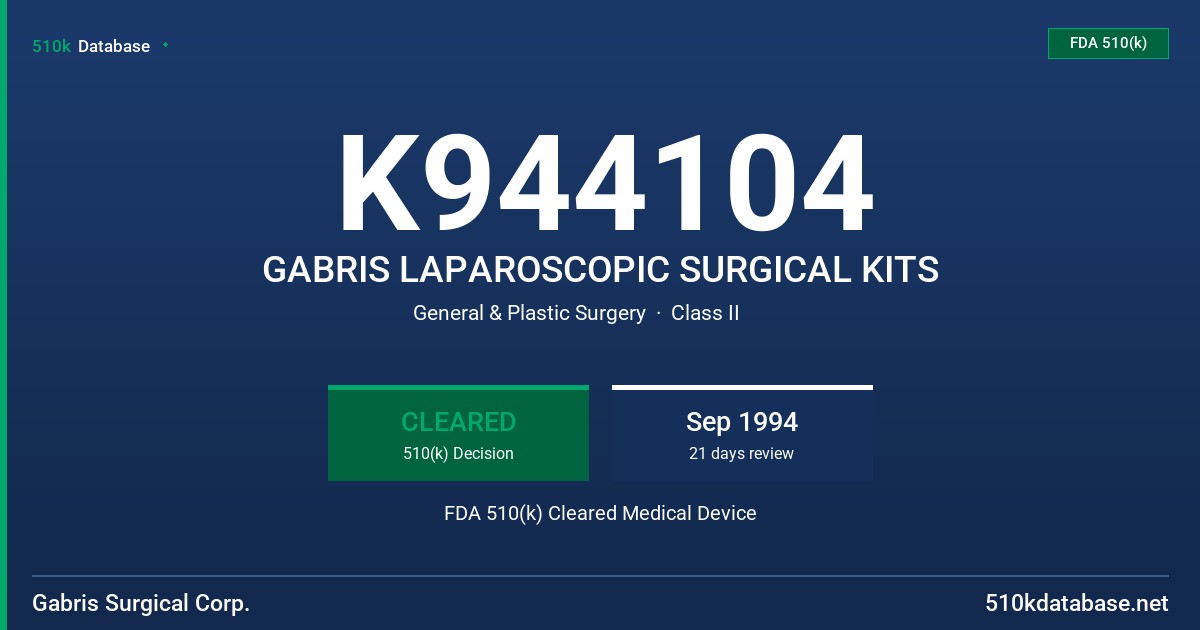 K944104 GABRIS LAPAROSCOPIC SURGICAL KITS FDA 510(k) Cleared Medical Device