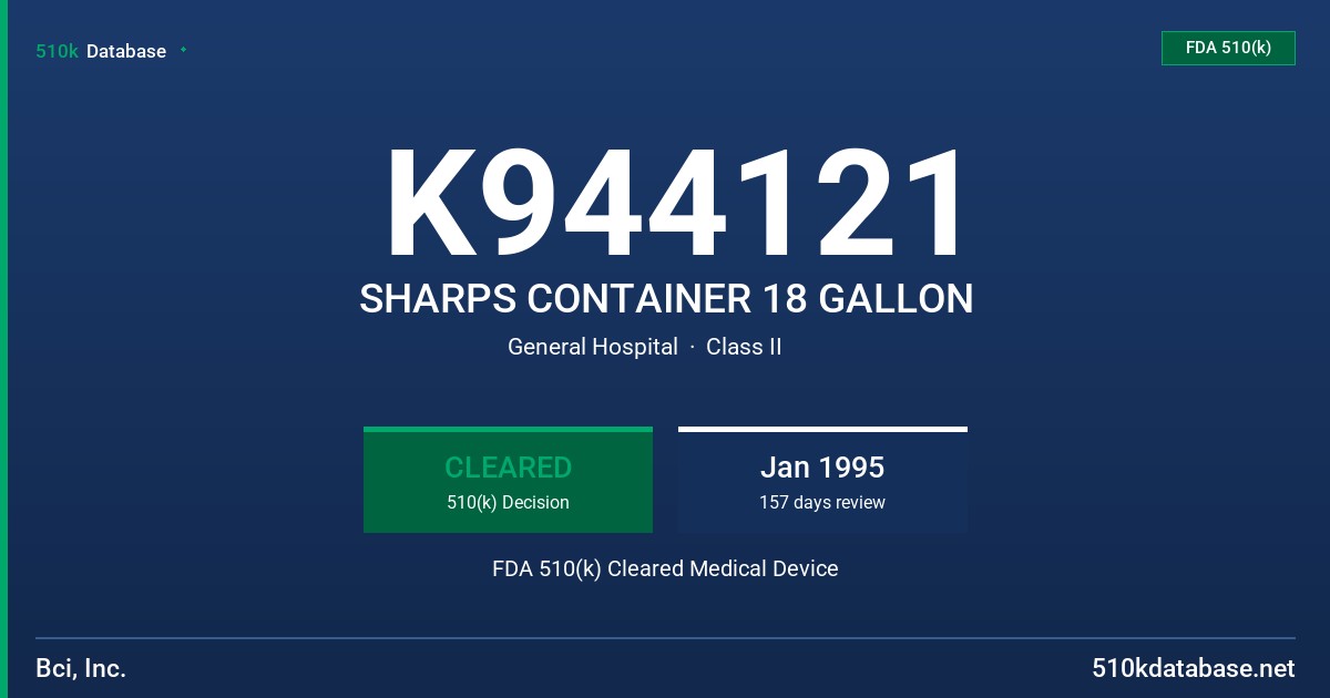 K944121 SHARPS CONTAINER 18 GALLON FDA 510(k) Cleared Medical Device