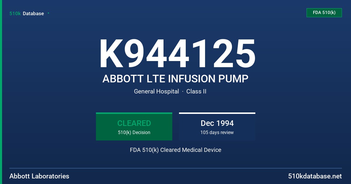 K944125 ABBOTT LTE INFUSION PUMP FDA 510(k) Cleared Medical Device