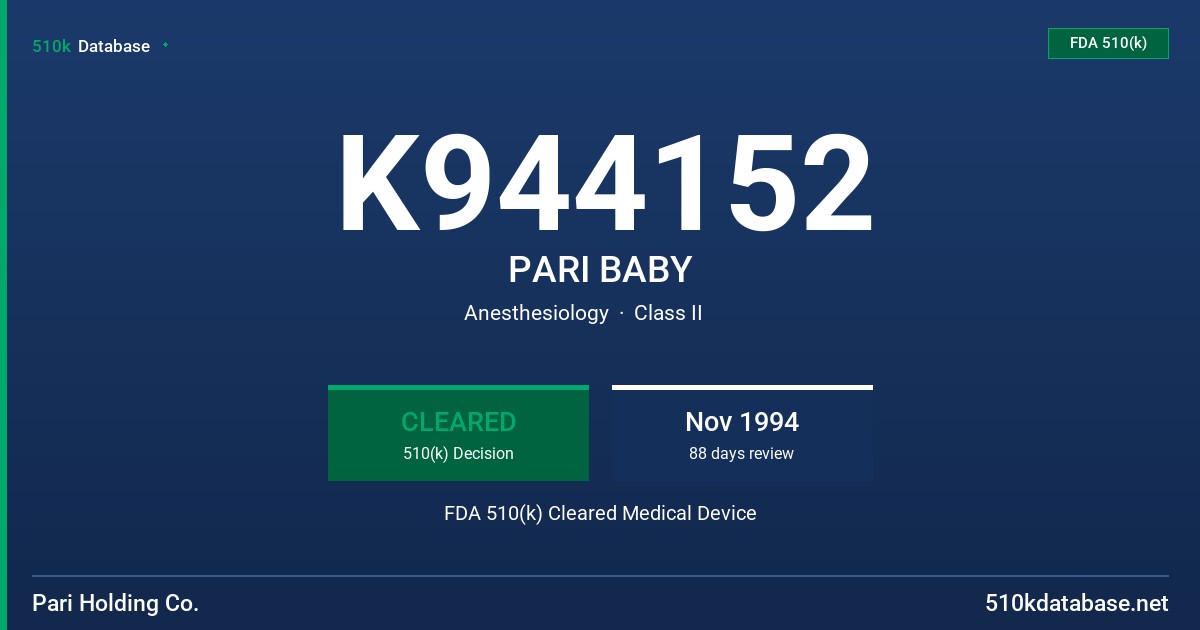 K944152 PARI BABY FDA 510(k) Cleared Medical Device