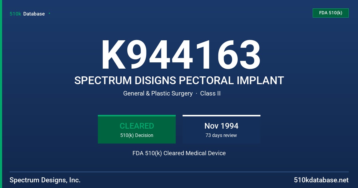 K944163 SPECTRUM DISIGNS PECTORAL IMPLANT FDA 510(k) Cleared Medical Device