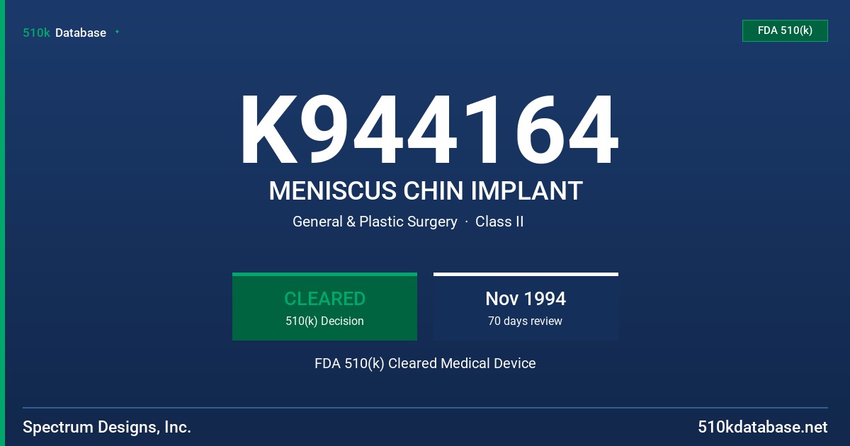 K944164 MENISCUS CHIN IMPLANT FDA 510(k) Cleared Medical Device