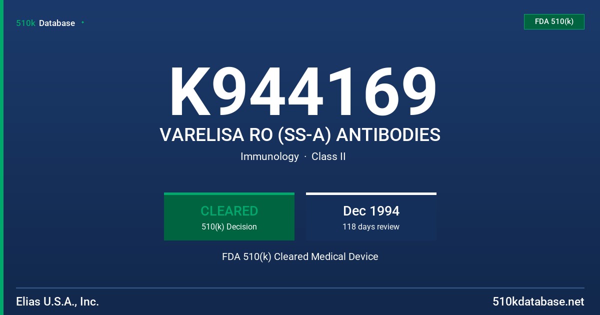 K944169 VARELISA RO (SS-A) ANTIBODIES FDA 510(k) Cleared Medical Device
