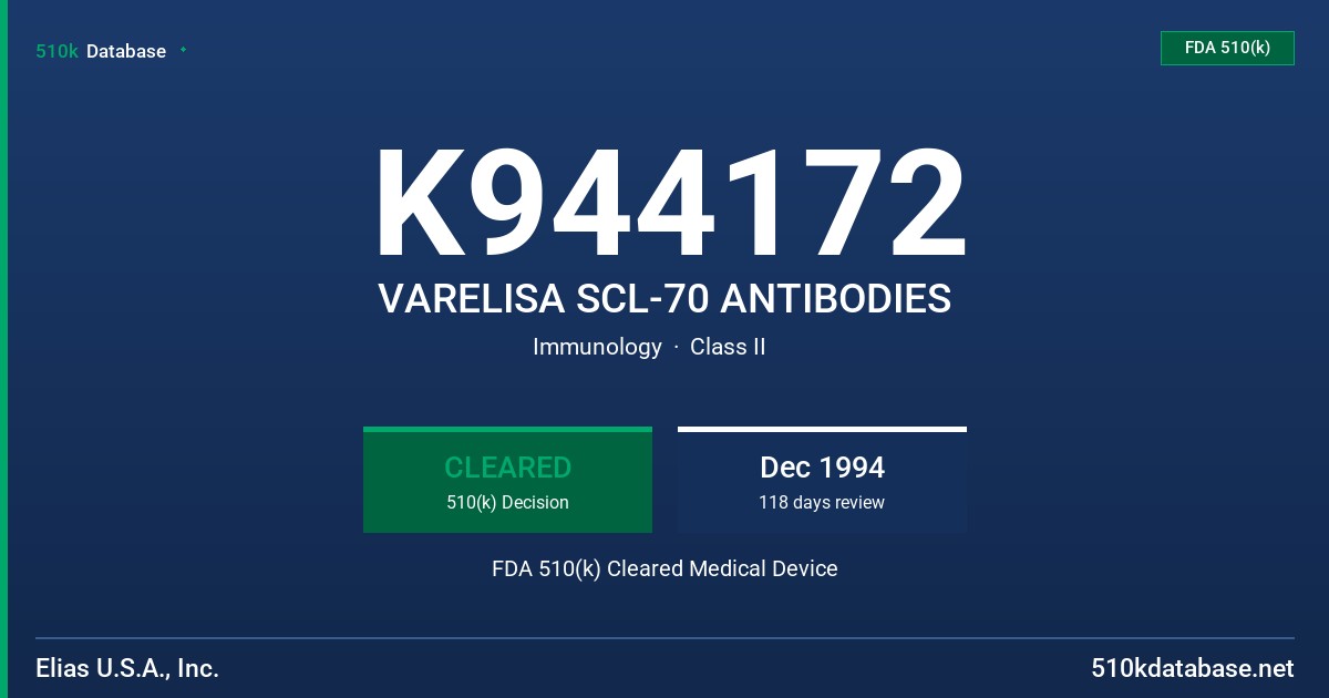 K944172 VARELISA SCL-70 ANTIBODIES FDA 510(k) Cleared Medical Device