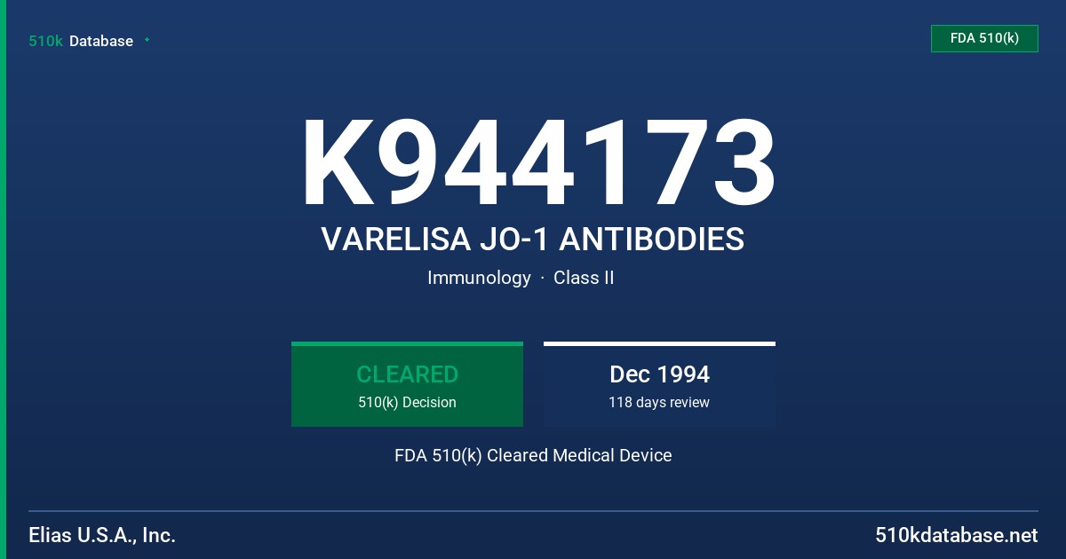 K944173 VARELISA JO-1 ANTIBODIES FDA 510(k) Cleared Medical Device
