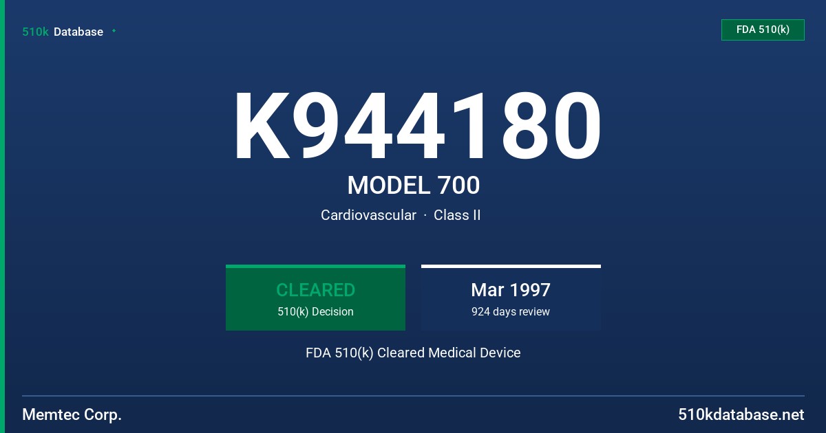K944180 MODEL 700 FDA 510(k) Cleared Medical Device
