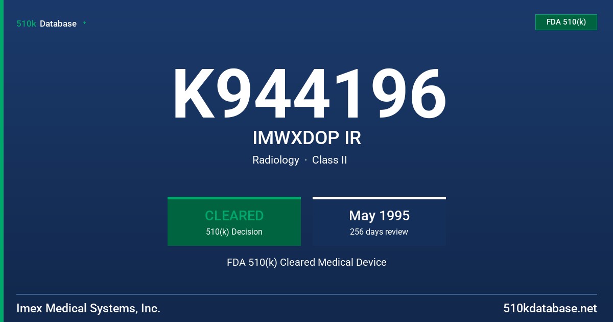 K944196 IMWXDOP IR FDA 510(k) Cleared Medical Device