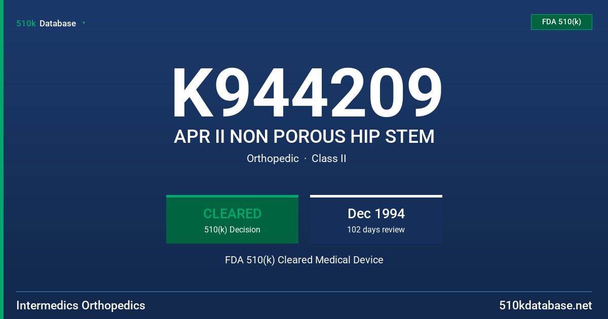 K944209 APR II NON POROUS HIP STEM FDA 510(k) Cleared Medical Device
