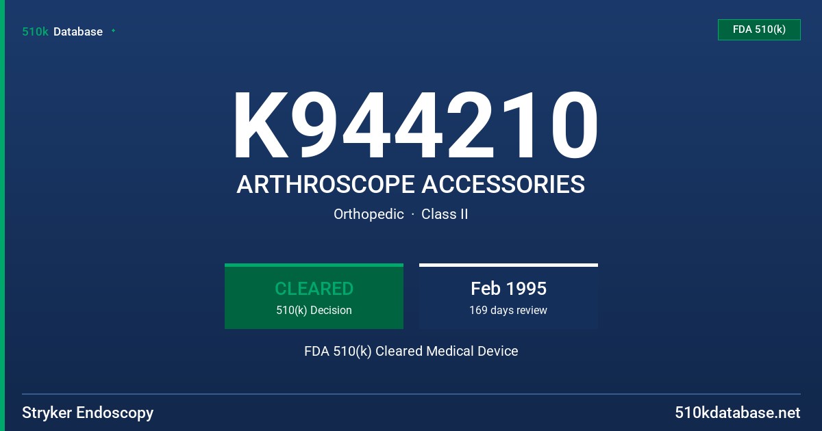 K944210 ARTHROSCOPE ACCESSORIES FDA 510(k) Cleared Medical Device