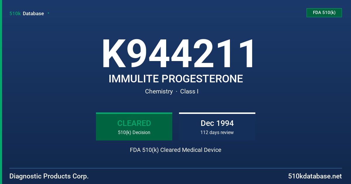 K944211 IMMULITE PROGESTERONE FDA 510(k) Cleared Medical Device