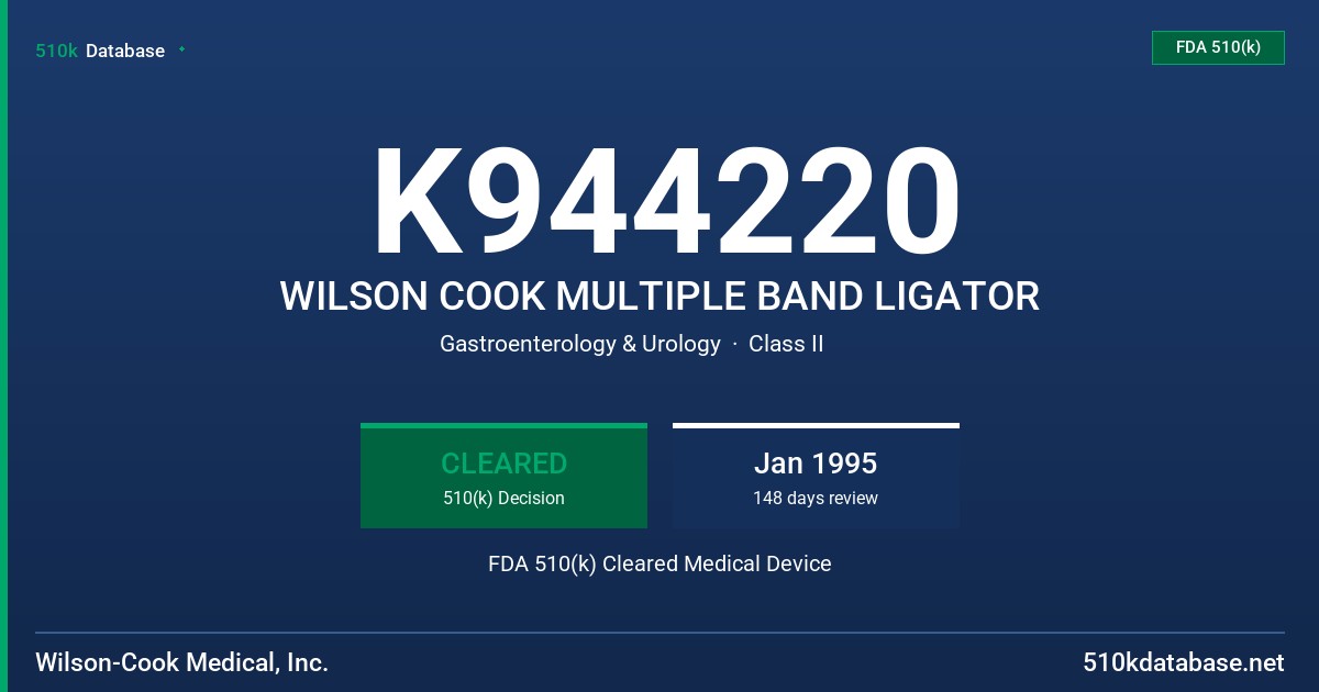 K944220 WILSON COOK MULTIPLE BAND LIGATOR FDA 510(k) Cleared Medical Device