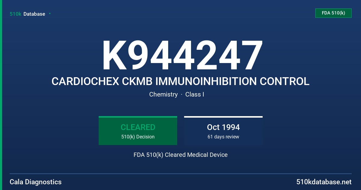 K944247 CARDIOCHEX CKMB IMMUNOINHIBITION CONTROL FDA 510(k) Cleared Medical Device