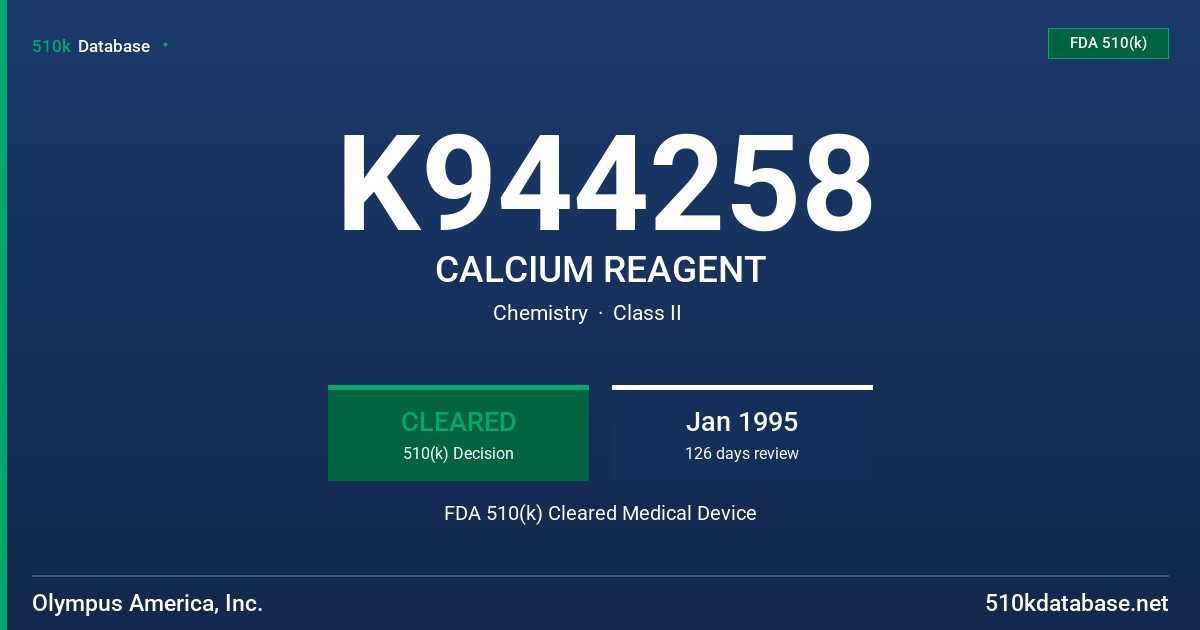 K944258 CALCIUM REAGENT FDA 510(k) Cleared Medical Device