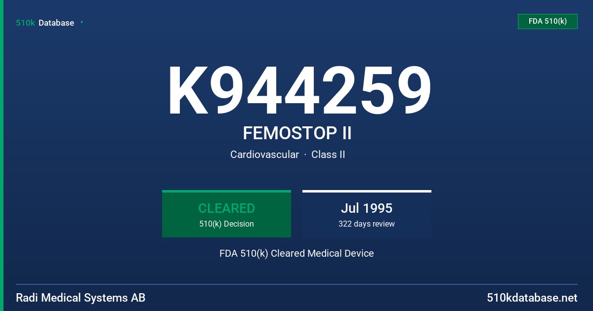 K944259 FEMOSTOP II FDA 510(k) Cleared Medical Device